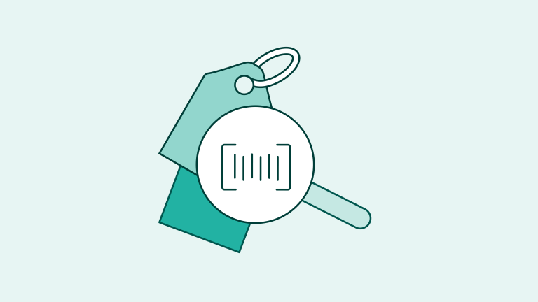 graphic of device tags with a scanning code to represent tagging assets