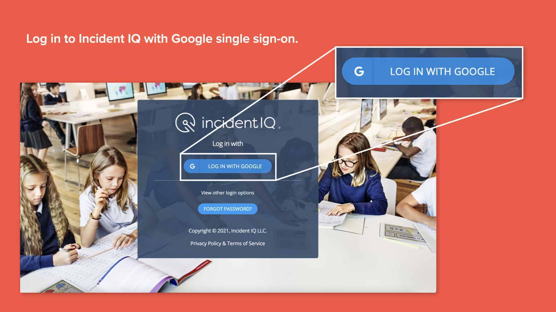 Red background with Incident IQ's Google SSO login screen