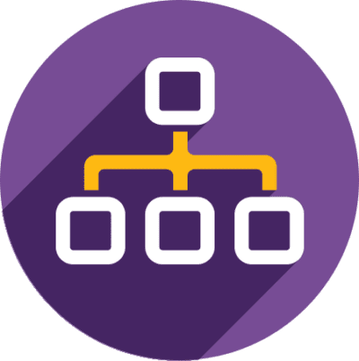Circular purple background with icon of lineage graph