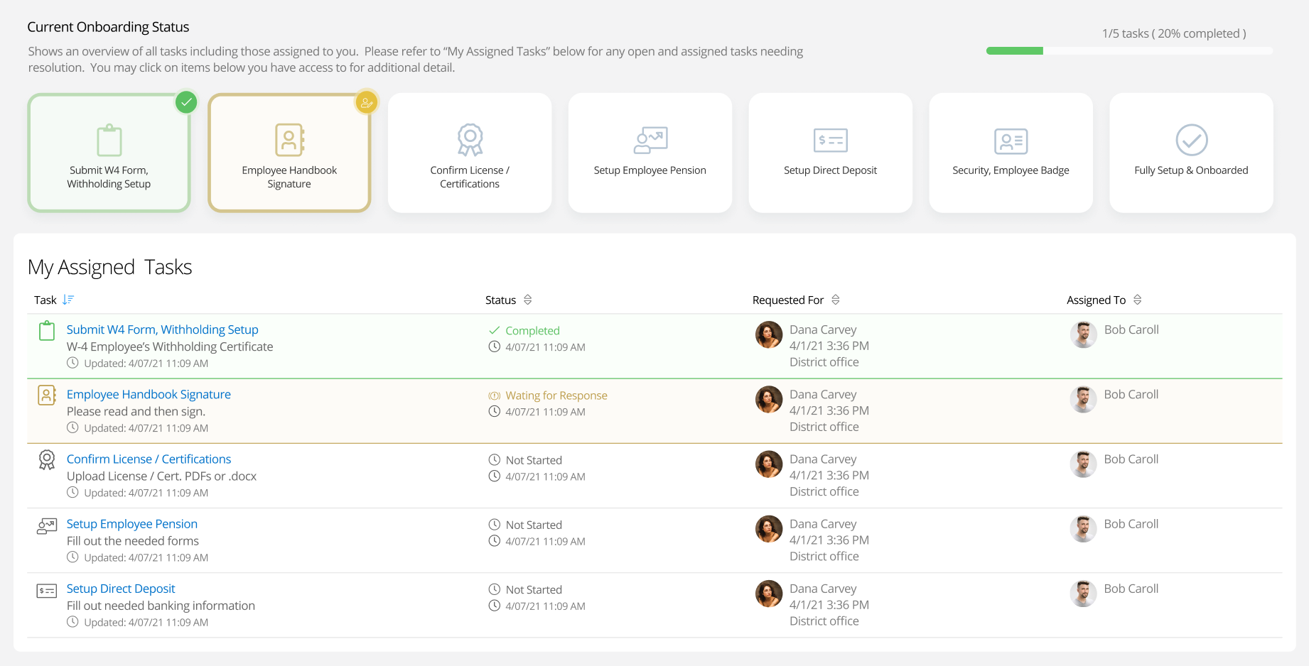 Screenshot of new hire portal on Incident IQ platform