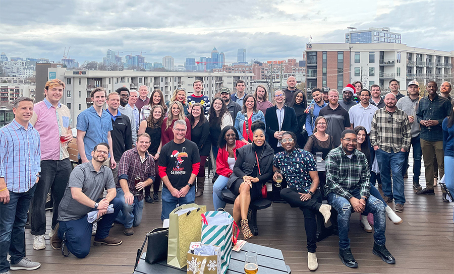 Group photo from 2021 company Holiday party