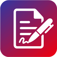 Colorful background with white pen and paper icon