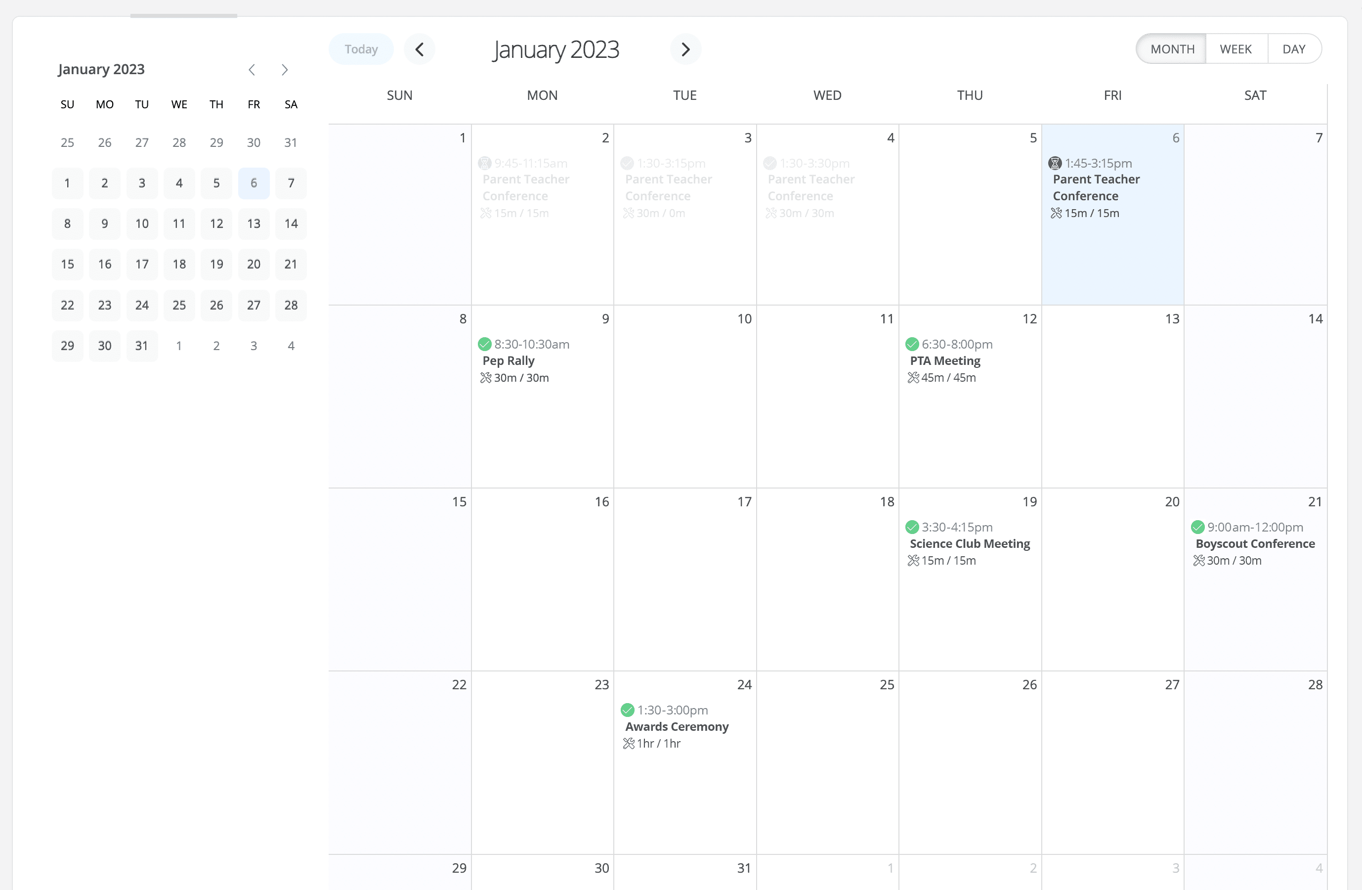 Calendar of Events.