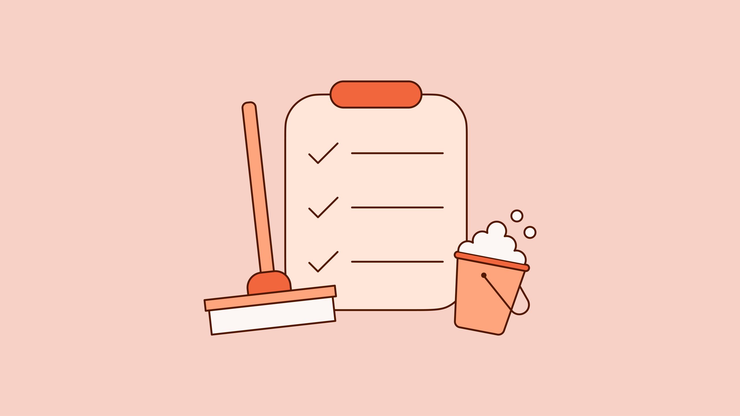 Checklist with cleaning supplies next to it.