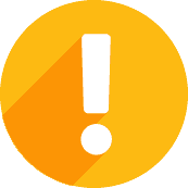 A white exclamation mark is centered inside an orange flat semi-circle with a triangular section, providing a warning symbol on a yellow background.