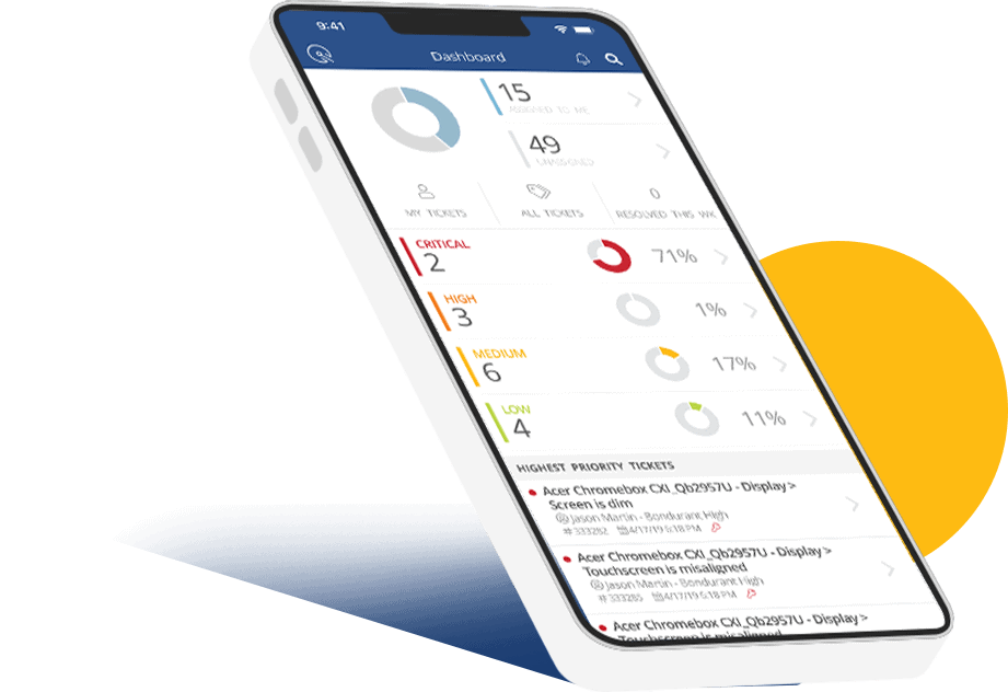 Mobile phone with screen showing iiQ capabilities.