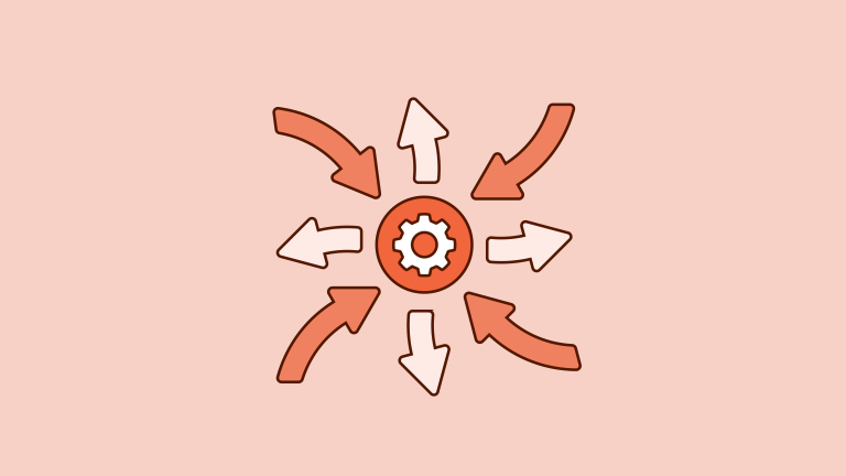 Single source of truth illustration with arrows pointing toward a central gear representing connected facilities data
