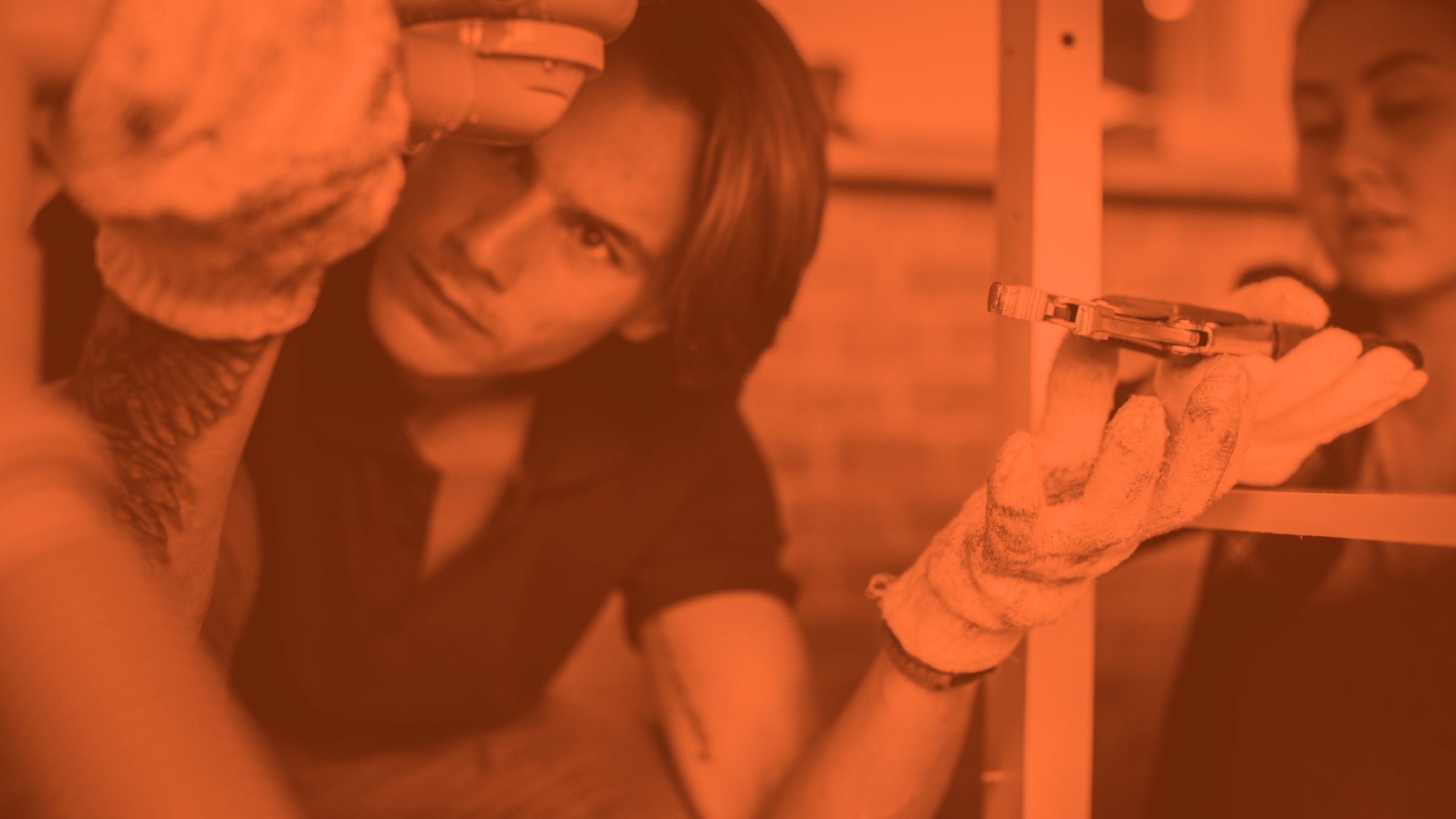 image of two school maintenance employees fixing a pipe with three icons next - dollar for cost, chart for reporting, and tools for maintenance