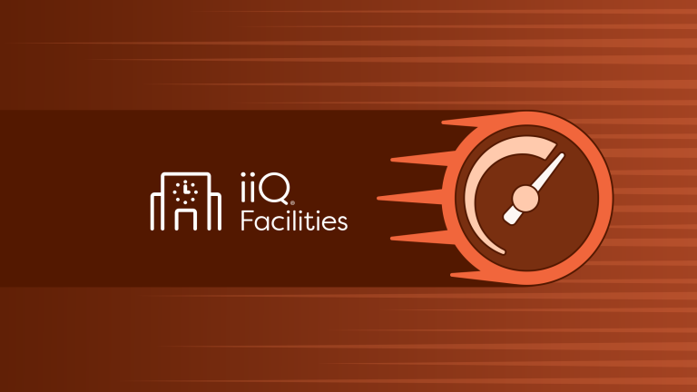 iiQ Facilities Velocity graphic featuring a speedometer icon representing faster school facilities management workflows.